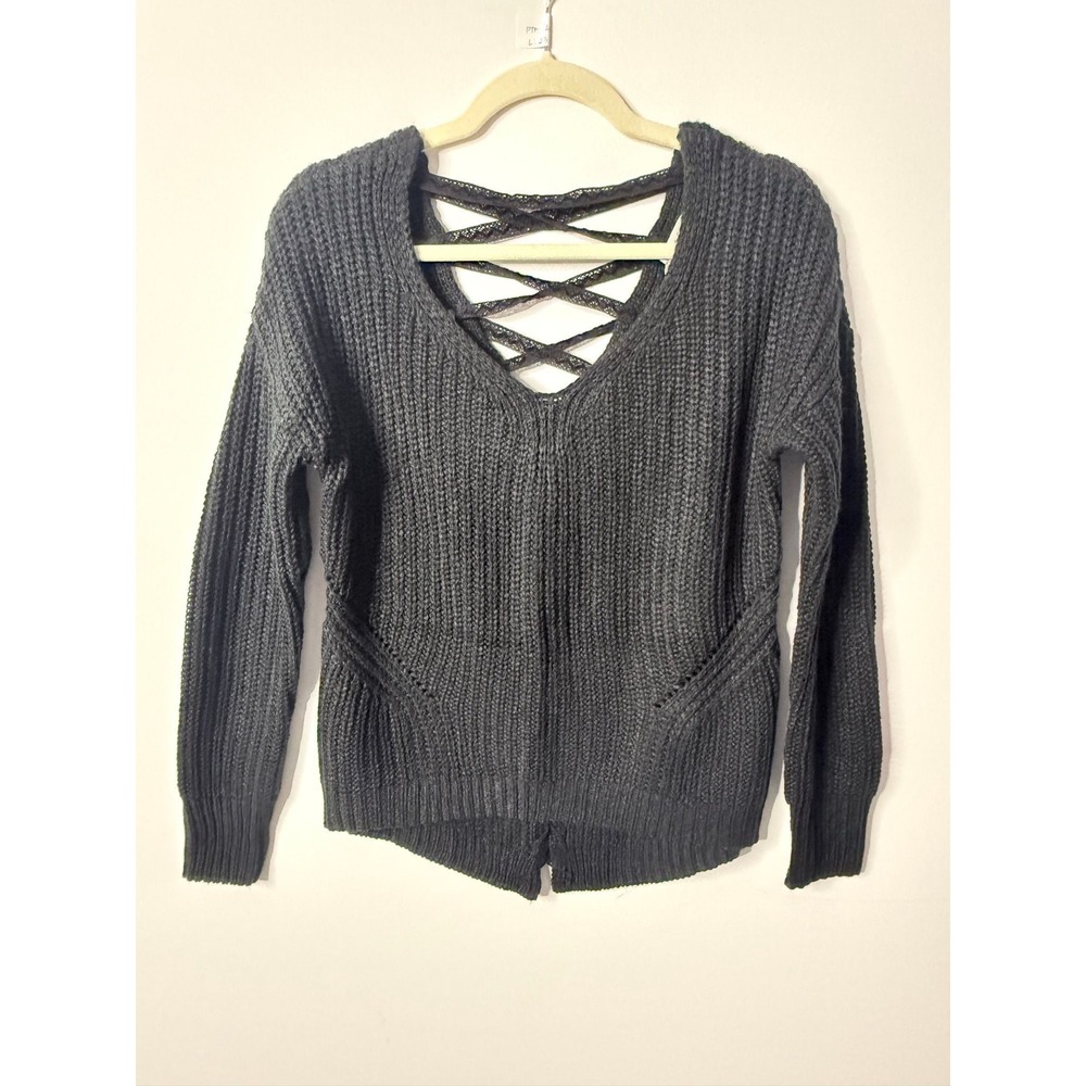 American Rag Crisscross Lace-Back Chunky Knit Black Sweater